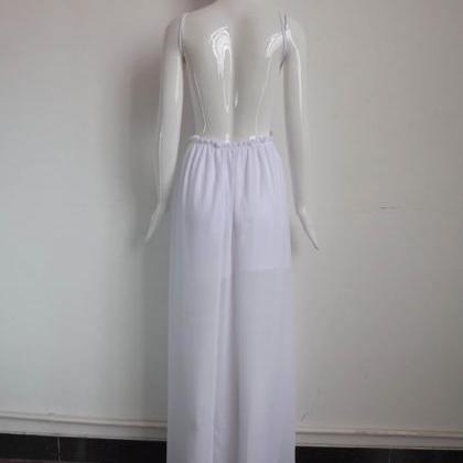 Chiffon Long Dresses with Lace Straps White