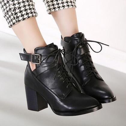 Casual Street Style Black Pointed Toe Boots
