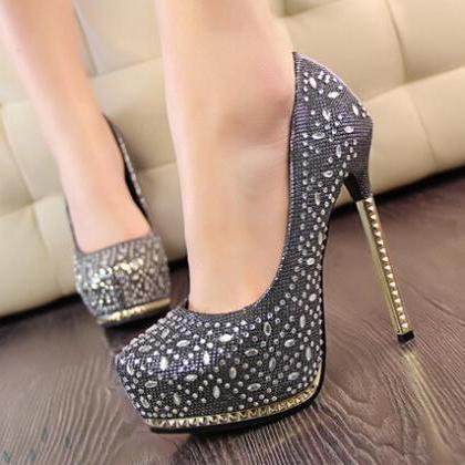 black high heels with diamond strap