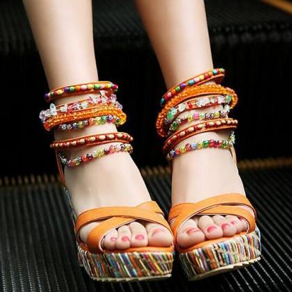 Summer Fashion Sandals Beaded High-heeled Sandals