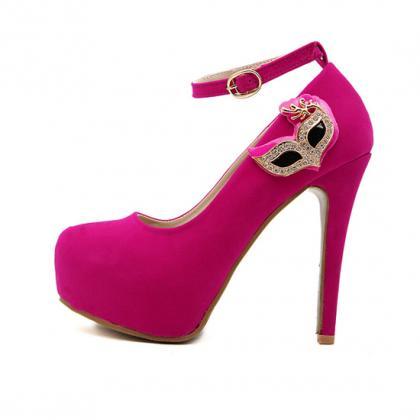 Pink Rhinestone Embellished High Heels Fashion..