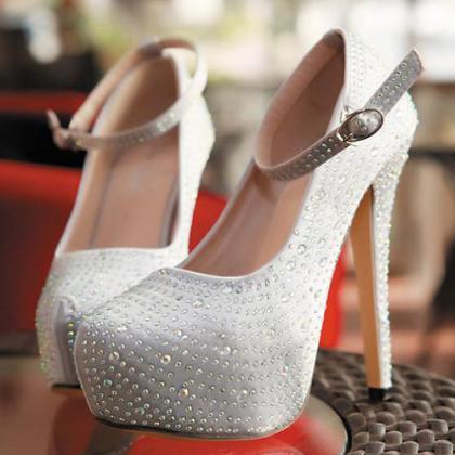 Fashion Stiletto Ankle Strap Diamante Pumps