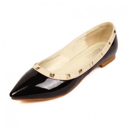 Casual Pointed Toe Basic Low Heel Black Flats