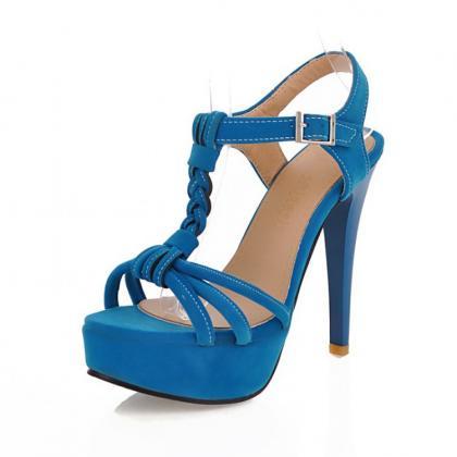Fashion Stiletto T Strap Blue Sandals