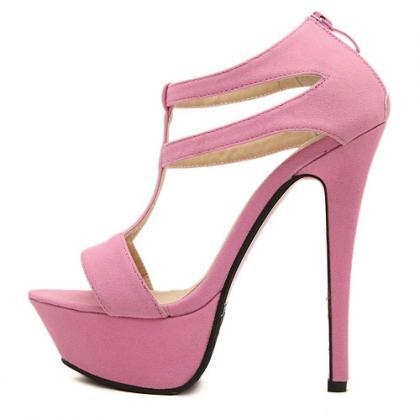 Pink Stiletto High Heel T Strap Fashion Sandals on Luulla