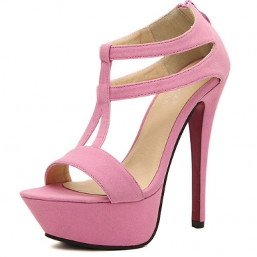 Pink Stiletto High Heel T Strap Fashion Sandals