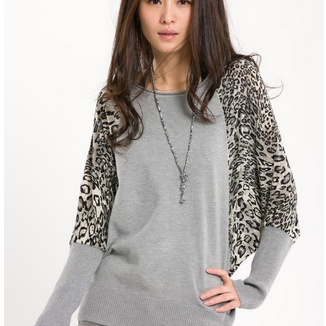Fashion Women Leopard Bat Sweater Bottoming Shirt..