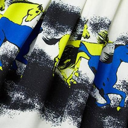 Blue Yellow Bow Decor Horse Animal Print Skater..