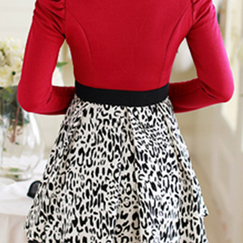 Slim Was Thin Long-sleeved Dress Stitching Leopard