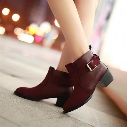 Stylish Chunky Heel Ankle Boots In Red