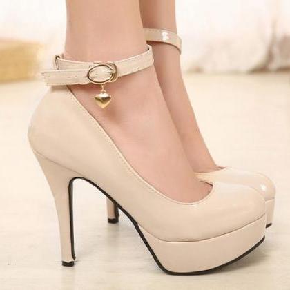 Heart Charmed Ankle Strap High Heels Fashion Shoes..
