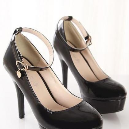 Heart Charmed Ankle Strap High Heels Fashion Shoes..
