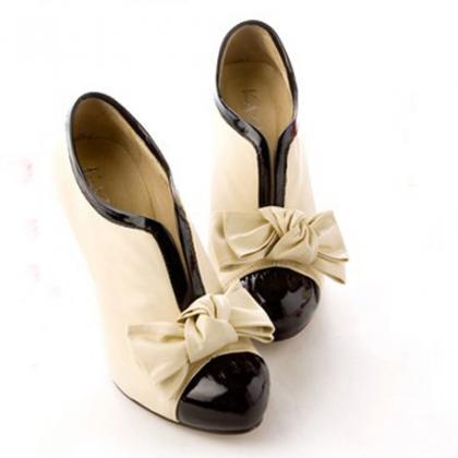 Adorable Bow Design High Heel Shoes In Beige