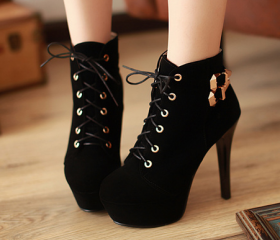 Sexy Brown Lace Up High Heels Ankle Boots-Black on Luulla