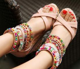 Summer Fashion Sandals Beaded High-heeled Sandals