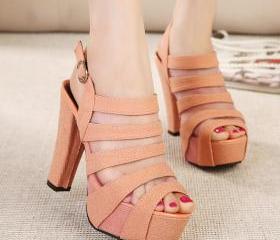 High With Coarse Temperament With Hollow Open-toed High-heeled Sandals Roman Style Fish Head