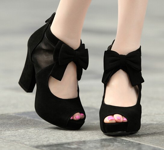 Beautiful And Lovely Black High Heels With Bow, Black High Heels, High Heels