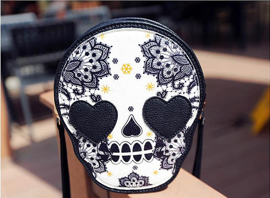 Retro Skull Printed Mini Shoulder Bags With Tassel Zip