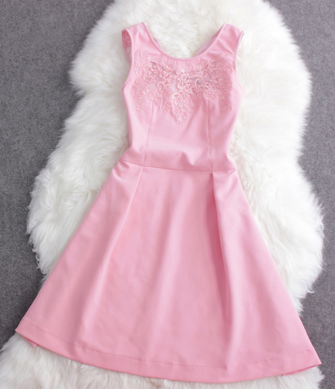 Fashion Cute Chiffon Sleeveless Dress Hook Flower--pink