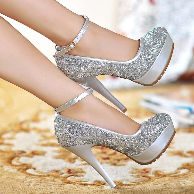 silver high heel wedges