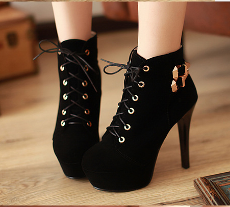 black high heel ankle boots with laces