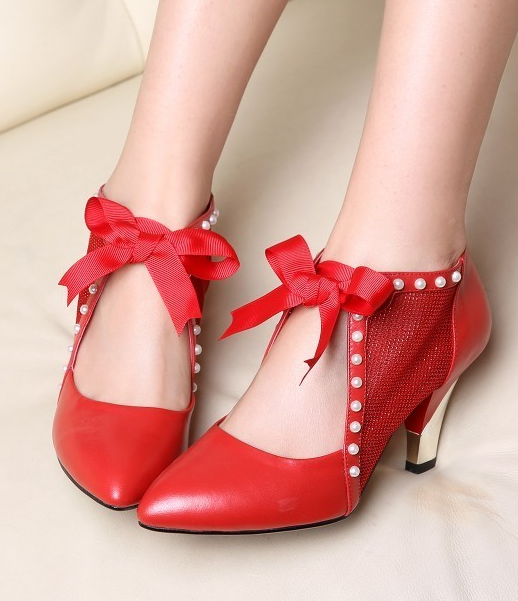 Delicate Pointed Bowknot Is Thick With Single Women's Shoes