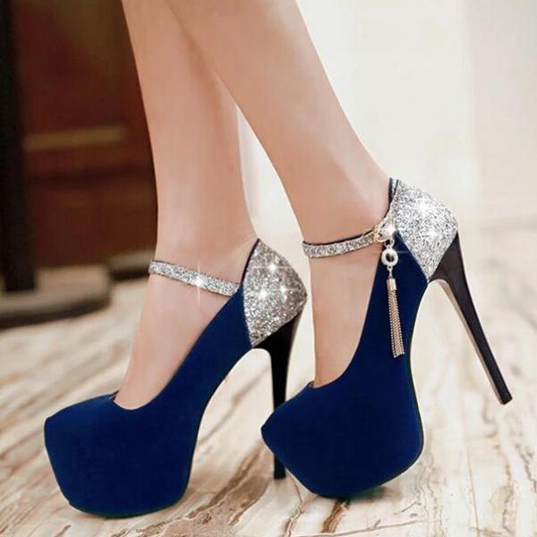 Sexy Ultra-High Sequins High-Heeled Shoes With Thin With Waterproof on ...