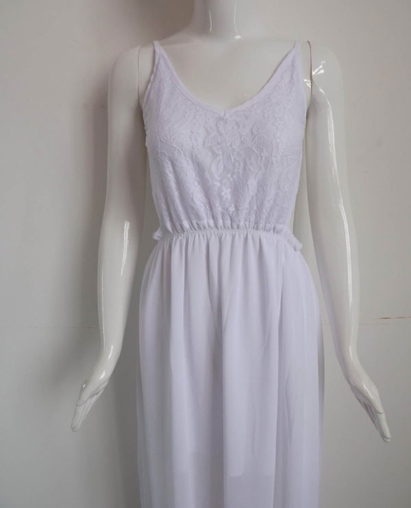 Lace and Chiffon Long Dress with Cap Sleeves Fuchsia