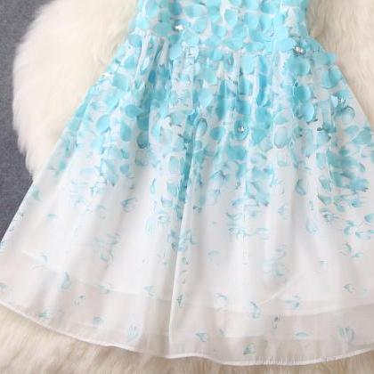 Sleeveless Mini Dress with 3D Floral Details - Blue main image 1