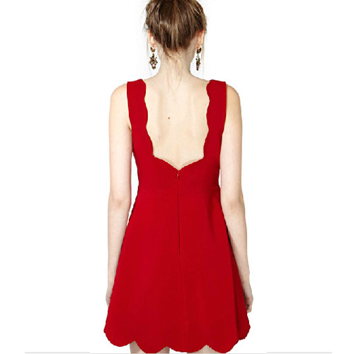 Fashion Solid Color Backless Sleeveless Gathered Waist Dress on Luulla